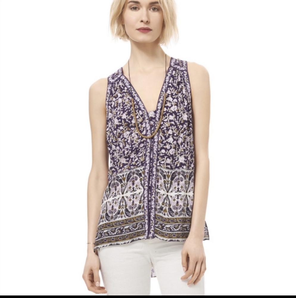 Rebecca Taylor Indian Print Sleeveless Blouse